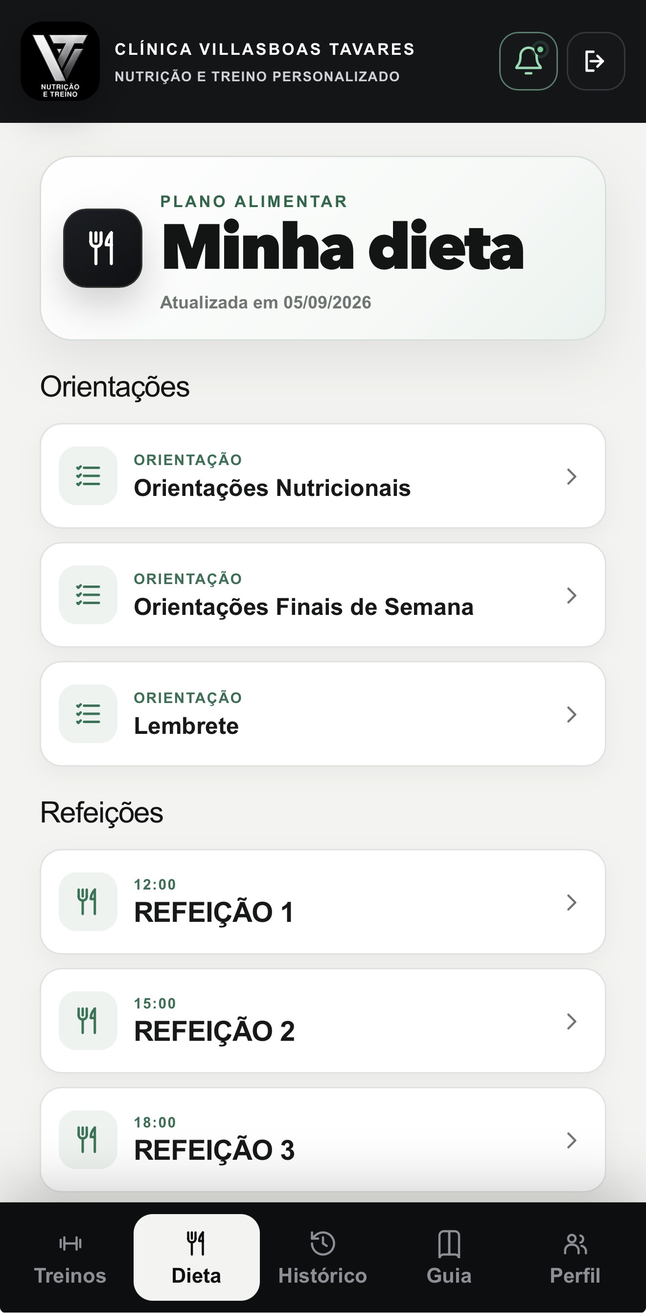 Exemplo do aplicativo de dieta individualizada